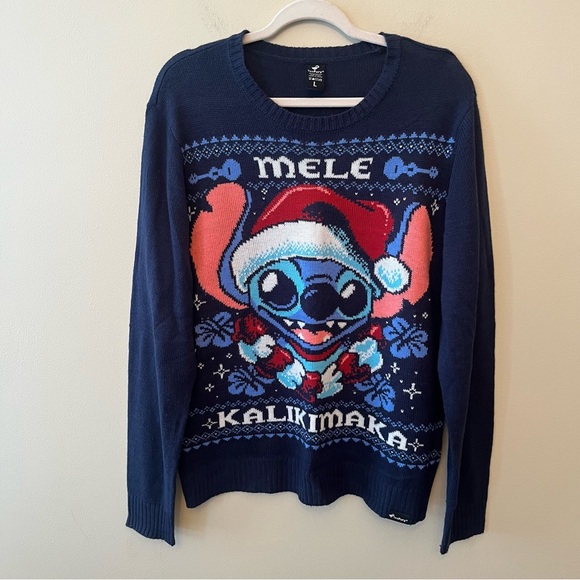 Disney's Stitch Mele Kalikimaka Christmas Sweater Tee Fury Adult Large - Picture 1 of 6